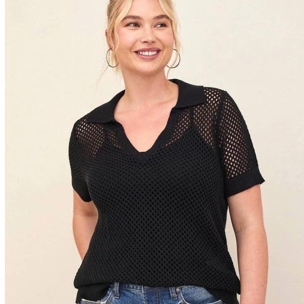 Torrid Women’s Black Open Stitch Polo Top Blouse Sz 2X